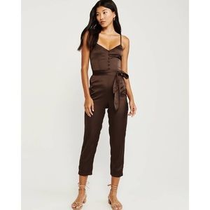 NWOT Abercrombie and Fitch brown satin jumpsuit
